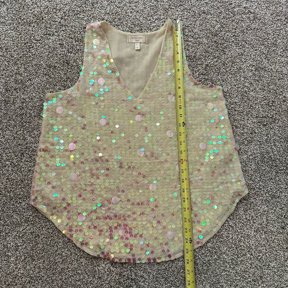 Moulinette Soeurs Anthropologie cream sequin v-neck tank top size 6 - Picture 9 of 12